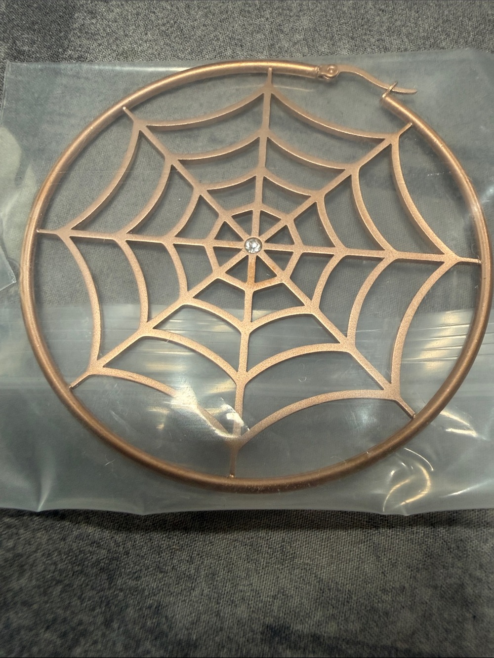 BNIB SOURPUSS ROSE GOLD SPIDERWEB HOOP EARRINGS - Picture 4 of 6